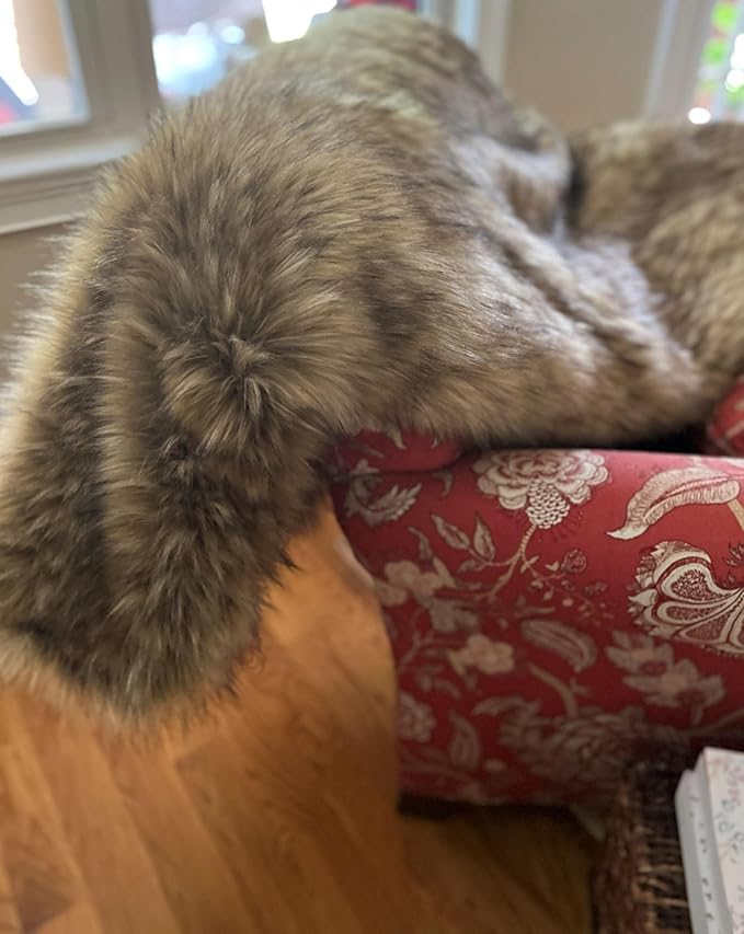 Brown Faux Fur Throw Blanket and Bedspread Caramel and Coffee Colors, Realistic Faux Brown Wolf - Light & Dark Brown Faux Fur - Luxury Throw Blanket, Made in USA, 16406