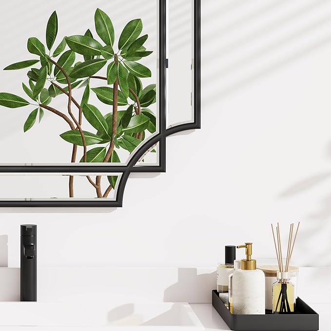 Bathroom Mirror for Wall Black Farmhouse Wall Vanity Mirror for Over Sink Wood Framed Beveled Mirrors Deco（20 * 28IN/Black）