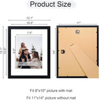 11x14 Picture Frame Set of 4, 11 x 14 Wood Photo Frames with Mat for 8x10, Wooden Frame with Real Glass Cover for Wall and Tabletop Display,Black