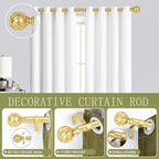 Gold Adjustable Curtain Rods for Windows:72-144 Inch Farmhouse Heavy Duty Long Curtain Rod for Bedroom Living Room,Boho Decorative Rustic Drapery Rods with Vintage Coastal Finials,Brass Gold