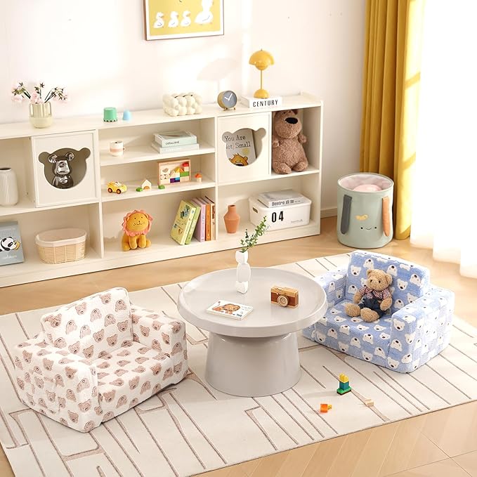 Toddler Chair Kids Couch, 2-in-1 Comfy Armchair with Removable and Washable Cover Carrying Handle, Convertible Reading Chair Toddler Couch for Girls and Boys