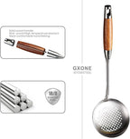 Slotted Spoon,304 Stainless Steel Skimmer Spoon with Heat Resistant Wooden Handle,Silver/15.8Inch