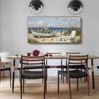 amatop Giant Framed Beach Wall Art Large Nautical Seaside Canvas Print Flower Boat Ocean Horizontal Landscape Picture Sea Birds Artwork for Coastal Farmhouse Living Room Bedroom Office Decor 58×29 Inch