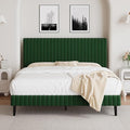 Full Size Bed Frame, Velvet Upholstered Platform Bed with Vertical Channel Tufted Headboard and Footboard, No Box Spring Required, Easy Assembly, Green