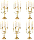 Sziqiqi Candelabra Candle Holder Gold Set of 6-5-arm Metal Candlestick Holders for Taper Candles for Centerpieces Table Wedding Christmas Fireplace Decor Birthday