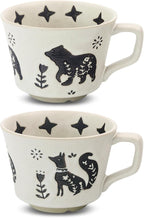 Ceramic Coffee Mug, 12 oz Novelty Unique Teacup with Large Handle, Stoneware Cup for Tea Mocha Latte Cappuccino Espresso (Set of 2, Fox and Bear)
