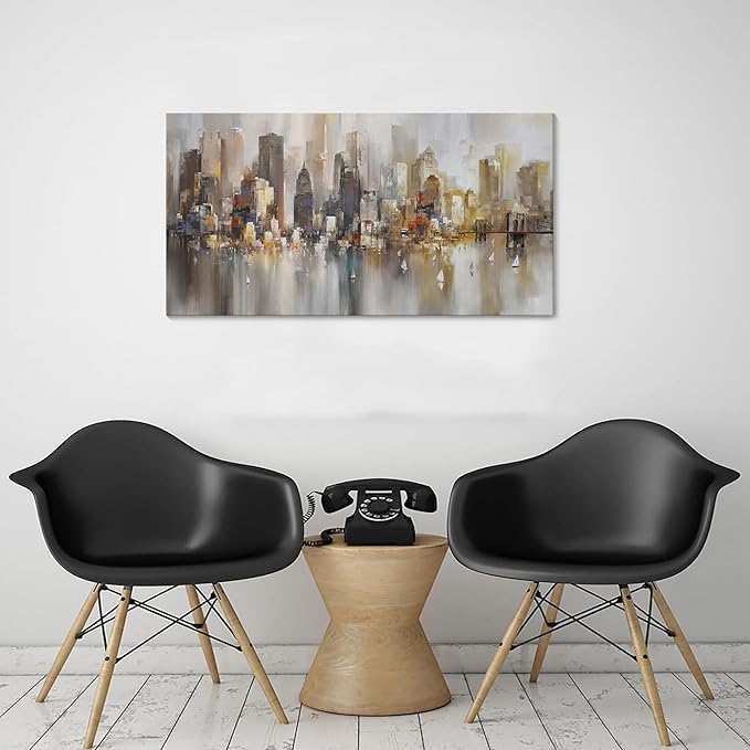 New York City Wall Art - Modern Abstract Wall Art for Living Room, Office & Bedroom Cityscape & Paintings for Bedroom brooklyn bridge Wall Art Pictures Wall Decor Chicago Artwork for Walls 20×40IN