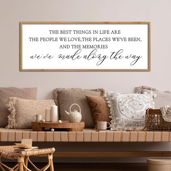 The Best Things in Life Wall Decor Sign 32 x 12 Inch Memories Inspirational Quotes Wood Framed Family Entryway Living Room Home Wall Art for Farmhouse Bedroom Room (Wood)