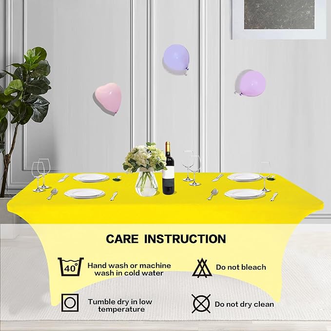 IVAPUPU 2 Pack 4FT Table Cloth for Rectangular Fitted Events Stretch Yellow Table Covers Washable Cover Spandex Tablecloth Protector for Party, Wedding, Cocktail, Banquet, Festival