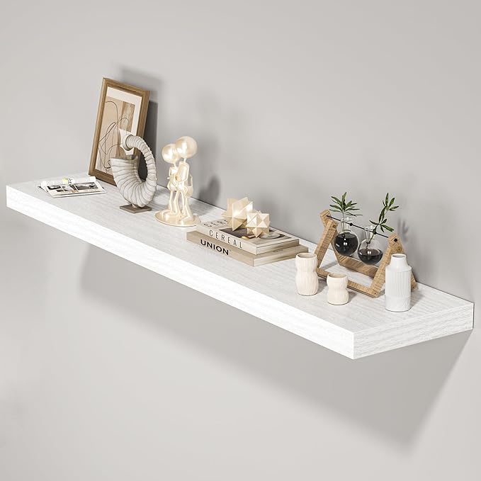 Floating Shelves for Wall,48" W x 9.3" D x 1.5" H, Wooden Wall Mounted Display Shelves with Invisible Brackets for Living Room, Bedroom, Bathroom, Kitchen Decor and Storage, Set of 1, White