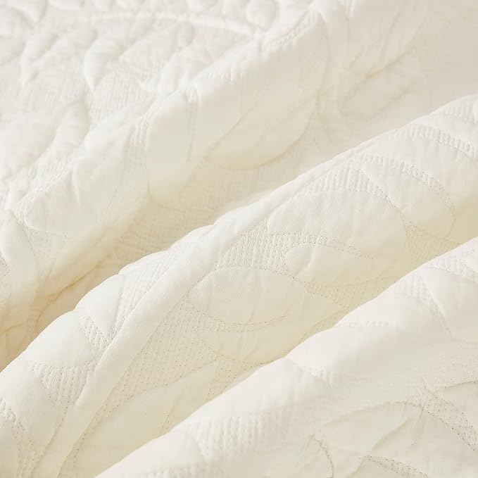 MarCielo 3-Piece 100% Cotton Oversized Bedspread Lightweight Quilt Coverlet Embroidery Farmhouse Bedding Set T0 (Bright White, Twin (68"x86"))
