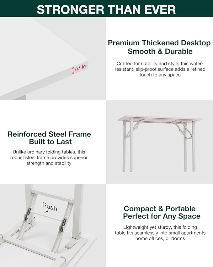 Frylr Small Folding Computer Desk – 35.8 Inch Portable Table for Craft and Study, Lightweight Desk for Small Spaces, Foldable Laptop Table Built-in AC/USB Outlets for Convenience, White