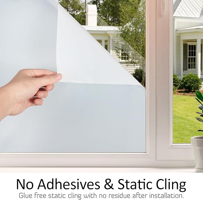 HIDBEA Frosted Window Privacy Film Heat Control UV Blocking, Static Cling Non-Adhesive Reusable Door coverings for Bathroom Home Office (White Frosted 29.5 Inch x 6.5 Feet)