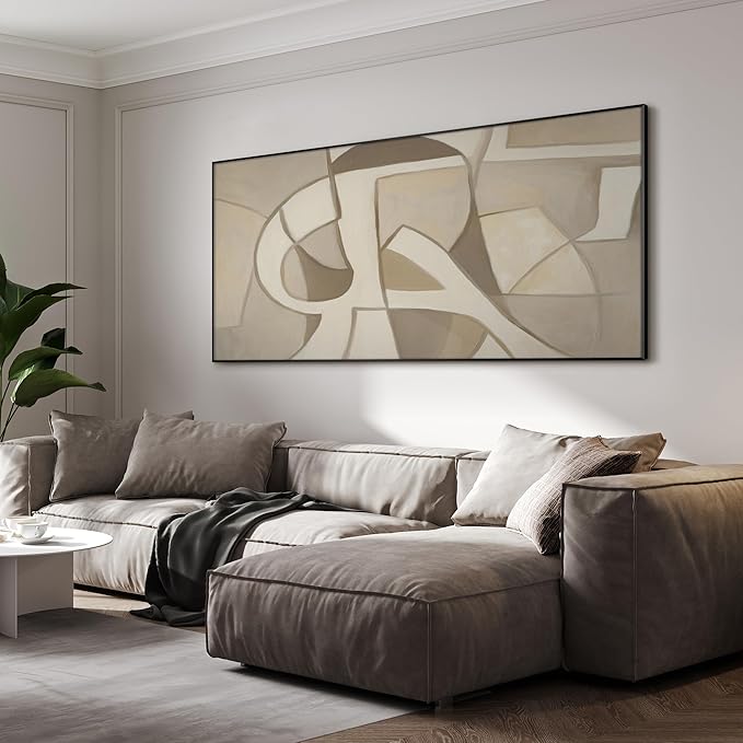 SIGNWIN 24"x46" Extra Large Framed Wall Art Neutral Abstract Geometric in Mid-Century Style, Retro-Inspired Design for Home Living Room Bedroom Decor (Frame Assembly Required)