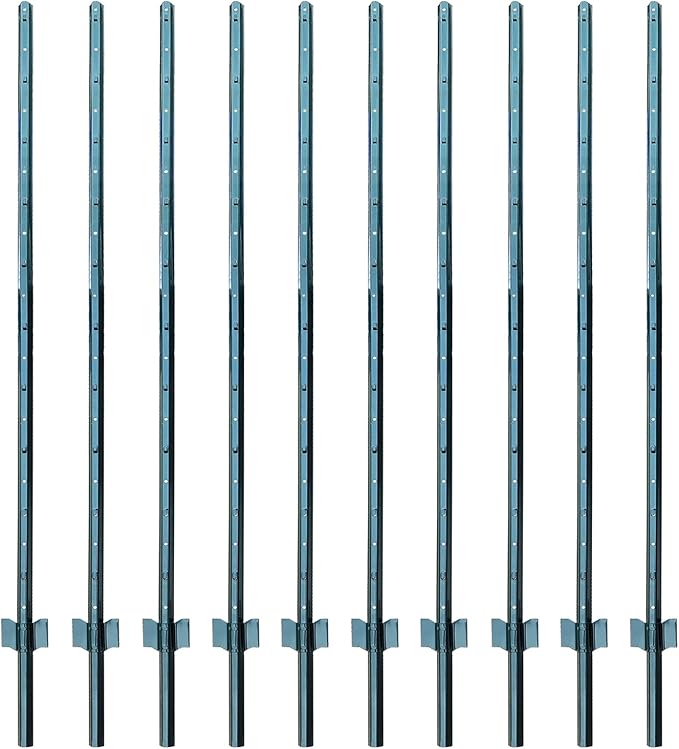 ARIFARO Sturdy Duty Metal Fence Posts 6 Feet,Pack of 10, 3-4-5-6-7 Feet No Digging Garden U Post for Wire Fencing Steel Poles for Yard, Outdoor