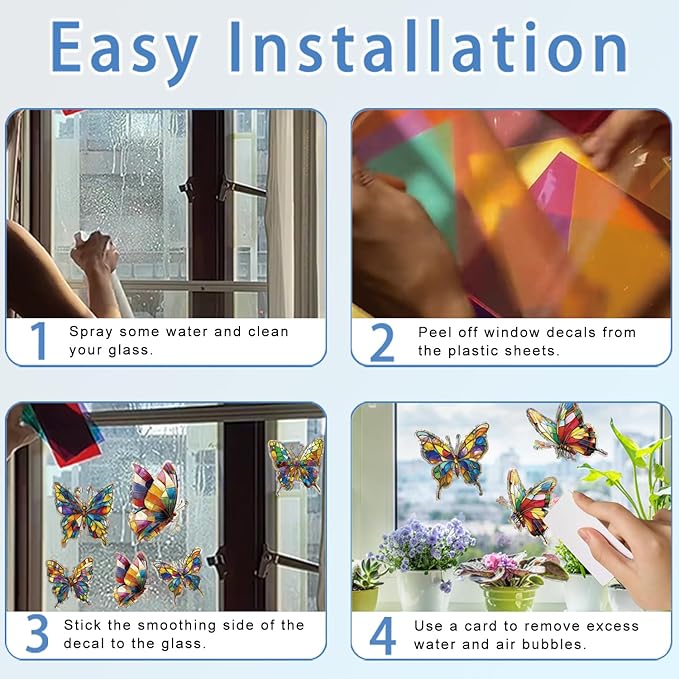 20pcs Window Decals for Bird Strikes, Anti Collision Window Clings, Rainbow Reflection Window Sticker, Butterfly Style Sun Catcher Stickers for Glass Windows