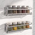 LUCYCAZ 2 Pack Wall Mounted Spice Rack with 16 Hooks, Spice Organizer Shelf for Stove Cabinet Pantry Door,Screw or Adhesive Spice Shelf Hanging Wall Spice Rack in Kitchen and RV (Silver, 2 PACK)