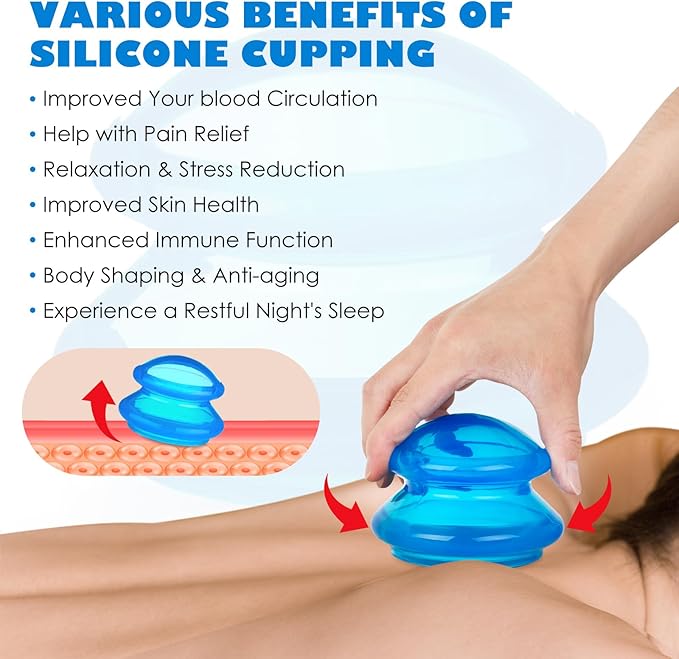 7Pcs Cupping Therapy Set-Professional Silicone Cupping, Suitable for Facial Body Massage/Deep Myofascial Release/Pain Relief/Muscle Relaxation & More (Blue,7pcs)
