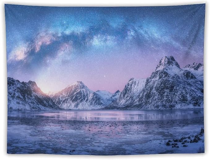 HZOHNAGO Mountain Tapestry Aurora Snow Mountain Sunset Pattern Printed Wall Tapestry Wall Hanging for Bedroom Living Room Dorm 80" W x 60" H