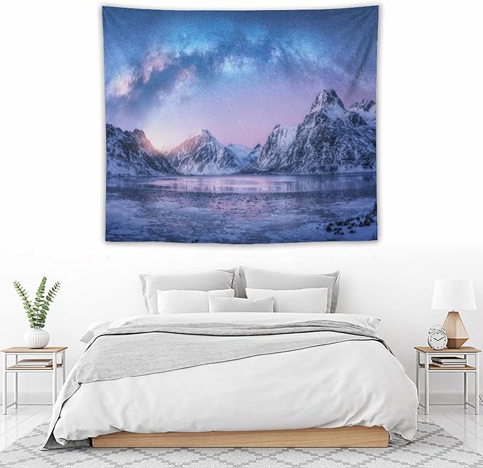 HZOHNAGO Mountain Tapestry Aurora Snow Mountain Sunset Pattern Printed Wall Tapestry Wall Hanging for Bedroom Living Room Dorm 60" W x 50" H