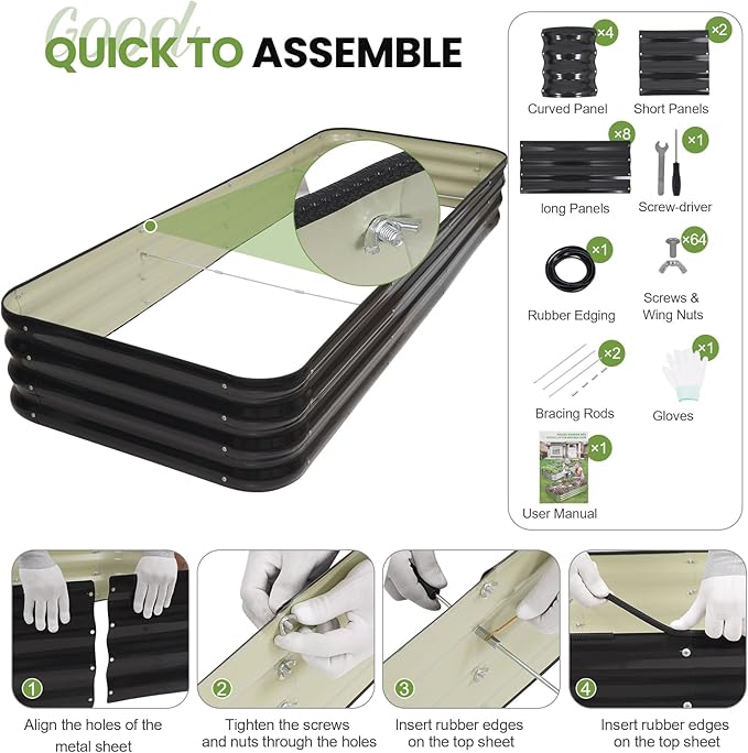 5-in-1 Adjustable Raised Garden Bed Kit | Galvanized Planter Boxes for Vegetables, Flowers | 12" Tall, Multiple Sizes (8x3x1ft, 9x2x1ft, 10x1x1ft, 6x5x1ft, 7x4x1ft) | Outdoor Metal Raised Bed, Grey