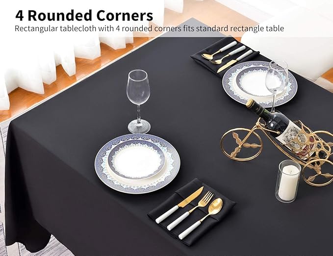 Surmente 5 Pack Black Tablecloth 90 x 156-inch Rectangular Polyester Table Cloth for Weddings, Banquets, or Restaurants