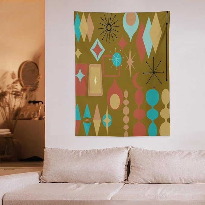ICMOLYYENLO Boho Medieval Cat Tapestry, Abstract Atomic Starburst Geometric Aesthetic Art Wall Hanging For Bedroom Living Room Dormitory 40x60 Inches