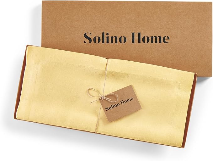 Solino Home Linen Table Runner 120 Inches Long - 100% Pure Linen Golden Straw Dining Table Runner 14 x 120 Inch for Fall, Autumn, Thanksgiving - Fete