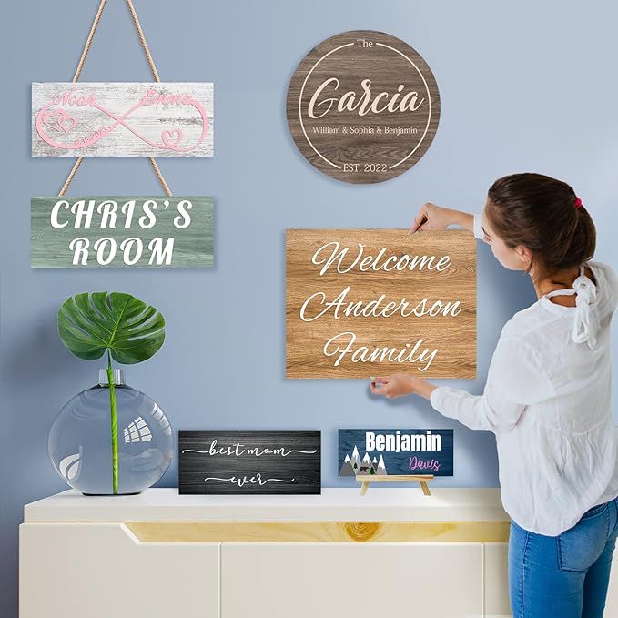 Custom Wood Sign Prsonalized Text Business Home Decor, Personalized Rustic Plaque Board Hanging Wooden Name Sign for Wall Art, Customized Signs Plank Decoration Gifts for Wedding Family Farmhouse Kitchen, Rectangle