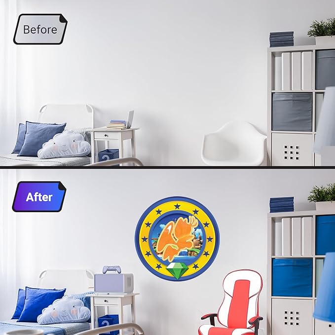 Speed Hero Wall Decal – Removable Vinyl Wall Art with Chaos Emerald Design – Gaming Room, Bedroom & Playroom Decor (Flying Hero)
