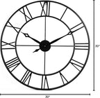 CLXEAST 30 Inch Large Wall Clock Modern, Oversized Roman Numeral Decorative Black Metal Wall Clock for Living Room Decor,House Warming Gifts New Home