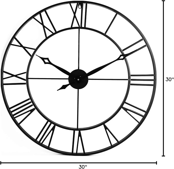 CLXEAST 30 Inch Large Wall Clock Modern, Oversized Roman Numeral Decorative Black Metal Wall Clock for Living Room Decor,House Warming Gifts New Home