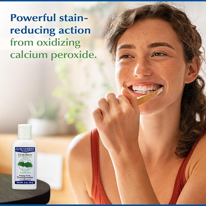 Eco-Dent ExtraBrite Baking Soda Toothpowder, Mint - Fluoride-Free Toothpaste Powder, SLS-Free Tooth Powder with Oxidizing Calcium Peroxide, Whitening Toothpaste Alternative, 2 Oz Ea (Pack of 3)