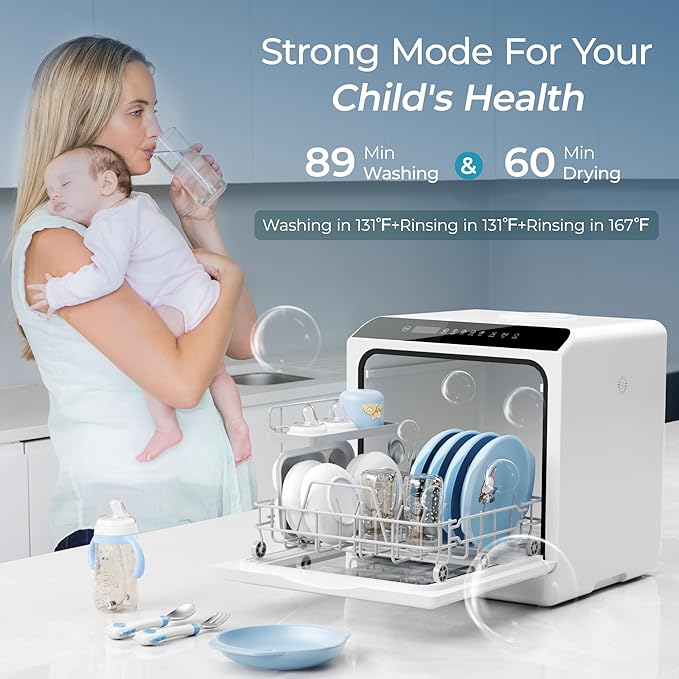 EUHOMY Mini Portable Dishwasher Countertop Compact Dishwashers, Tabletop Small Dishwasher with 5L Built-in Water Tank with 6 Modes and Baby Care for Apartments& RVs, No Hookup Needed