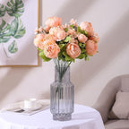 Duovlo Springs Flowers Artificial Silk Peony Bouquets Wedding Home Decoration,Pack of 1 (Spring Orange-Pink)