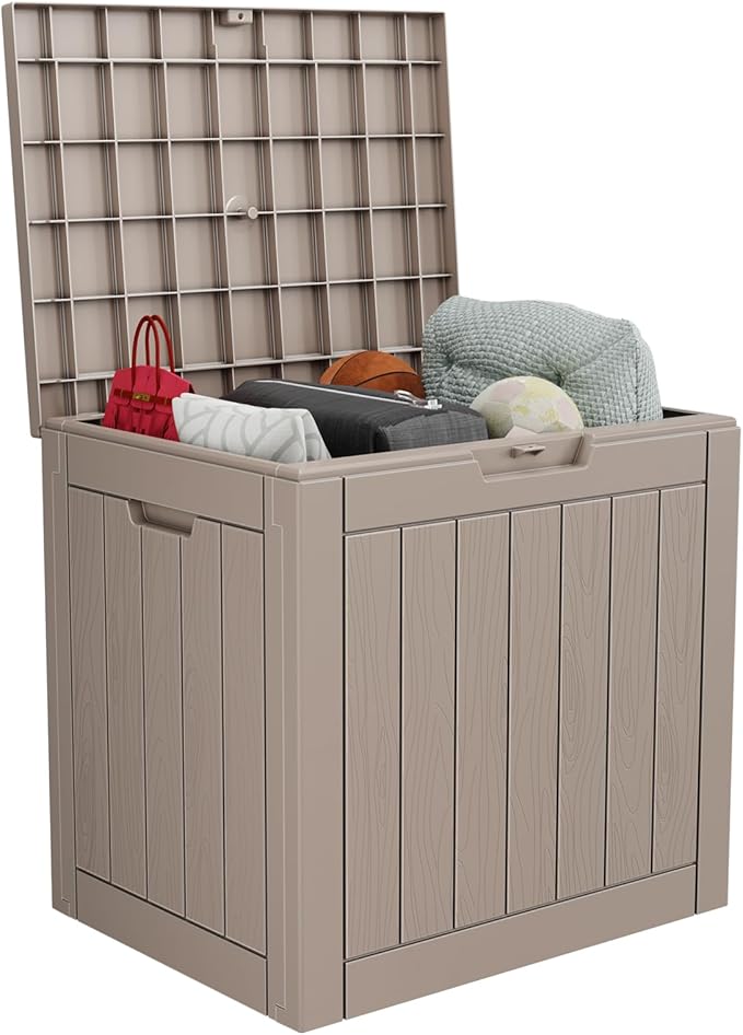 30 Gallon Resin Deck Box, Lockable Outdoor Storage Box for Patio Cushions Storage Furniture,Garden Tools, Pool Supplies, Weatherproof and UV Resistant- Grey