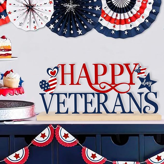 COCHIE Metal Happy Veterans Day Sign, Thank You Veteran Table Centerpieces Decorations for Home, Office, Shelf, Mantel, Indoor, Traditional Party Supplies Decor (Veterans)