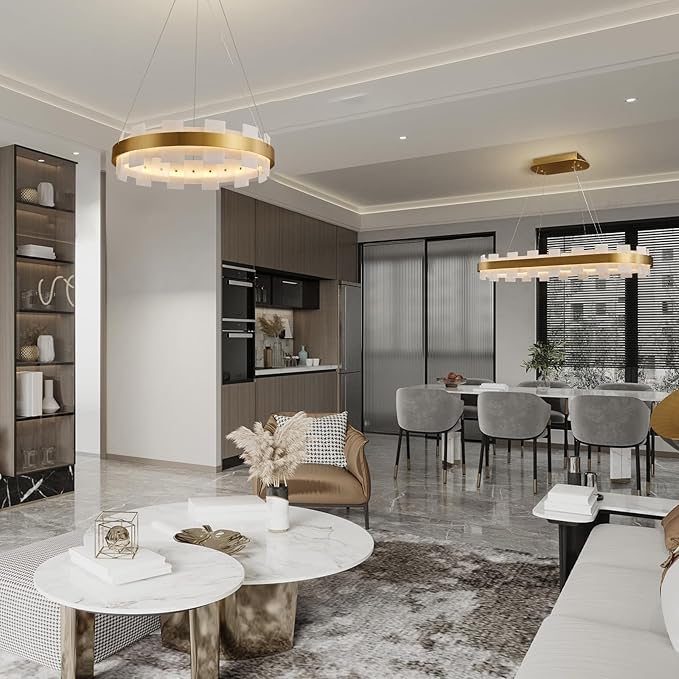 20" Natural Spanish Alabaster Round Chandelier, Adjustable Large Chandeliers for Living Room Over Table, Modern Luxury Alabaster Stone Chandelier for Drawing Room, Bedroom, Hallway, Foyer