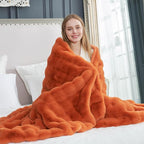 Cozy Bliss Faux Fur Throw Blanket for Couch, Fuzzy Soft Plush Thick Bubble Blanket for Sofa Bedroom Living Room, 50 * 60 Inches Burnt Orange