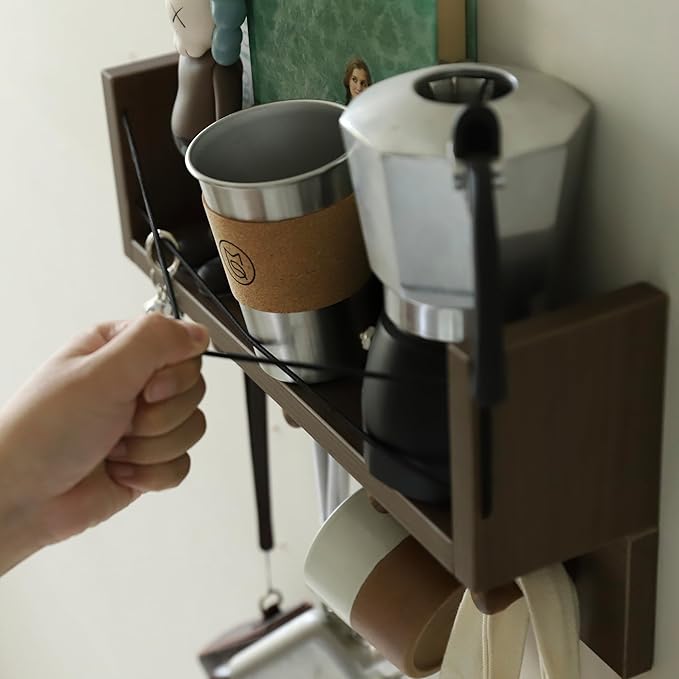 Entrance Coat Rack ，Coat Hooks, Wall-Mounted Wooden Hook Rack, Wall-Mounted Shelves are Very Suitable (Walnut Colored Finish-A)