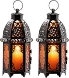 NEEDOMO Set of 2 Moroccan Lanterns Decorative Indoor & Outdoor, Hanging Candle Lantern, 11'' Vintage Candle Holder, Metal Lanterns Decorative, Table, Patio, Porch, Shelf, Gothic Home Decor (Amber)