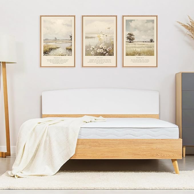 HPINUB Christian Bible Verse Framed Canvas Wall Art Set,Modern Scripture Floral Wall Decor,Vintage Jesus Religious Natural Wildflower Art Print for Living Room,Bedroom,Farmhouse,Prayer Room-24"x36"x3