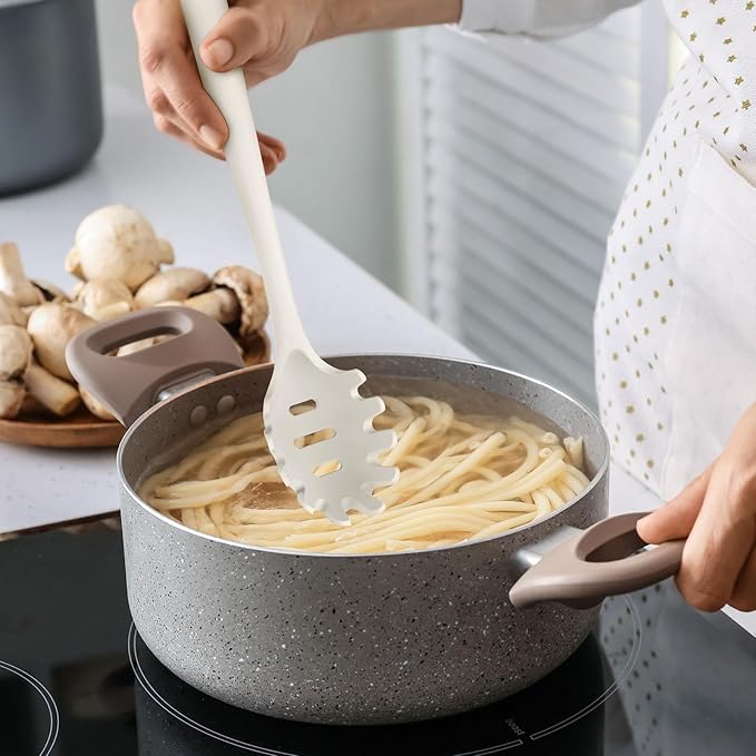 Thickened Silicone Kitchen Utensils Set, 600°F Heat Resistant Silicone Cooking Utensils, Spatula, Spoon, Whisk, Tongs, Kitchen Gadgets for Nonstick Cookware, Dishwasher Safe BPA Free (Cream White)