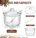 Patelai 4 Pieces Sugar Bowl Acrylic Clear Sugar Bowl with Lid and Salt Spoon Storage Jar with Airtight Lid for Salt, Tea, Spices, Herbs, Condiments(13 oz)