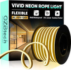 GZBtech Flexible LED Neon Rope Lights 66FT,AC 110-120V Waterproof Strip Light, 120 LEDs/M Cuttable Connectable Neon Lighting for Indoor Outdoor Home Decor/Commercial Building Use-Warm White 20M