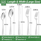 40 Pcs Silverware Set for 8 with Hammered Design, Food Grade Stainless Steel Flatware Set, Eating Utensils Sets Include Fork/Knife/Spoon, Reusable Cutlery Set, Dishwasher Safe