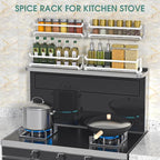 LUCYCAZ 4 Pack Wall Mounted Spice Rack with 16 Hooks, Spice Organizer Shelf for Stove Cabinet Pantry Door,Screw or Adhesive Spice Shelf Hanging Wall Spice Rack in Kitchen and RV (White, 4 PACK)