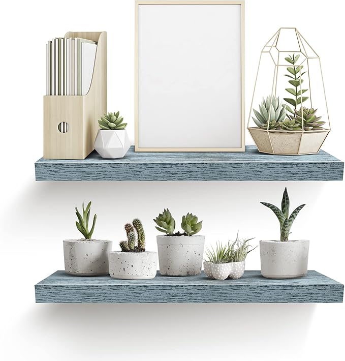 Sorbus Floating Shelves - 2 Pack 24 X 9 Inch Rustic Blue Wall Shelves for Bedroom, Kitchen, Living Room, Bathroom Shelves, Home Decor - Extra Long Floating Shelf for Trophy, Books Frames, Toilet Paper