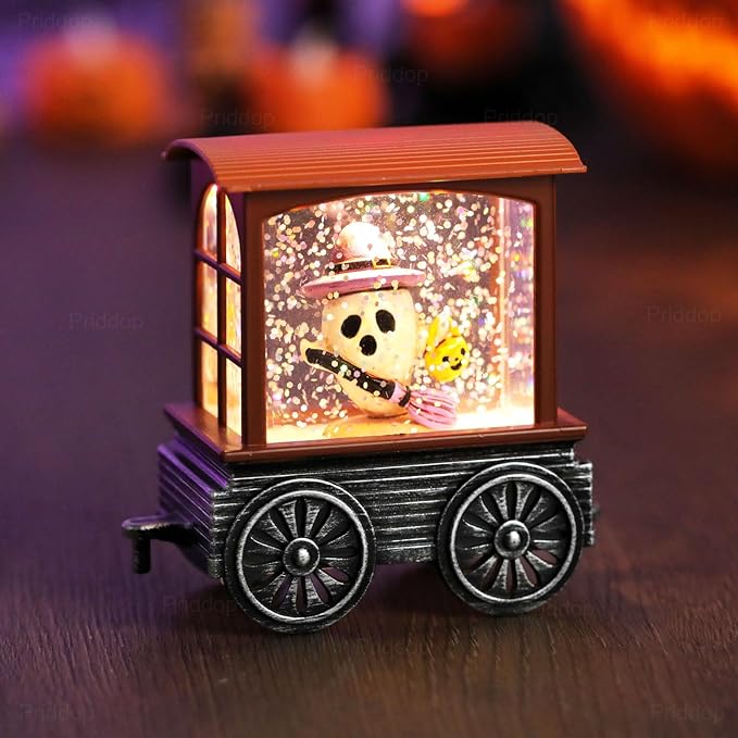 Halloween Snow Globe Train Skeleton Reaper Black Cat Pumpkin Ghost Classic Relief Texture Battery Powered LED Glitter Halloween Decorations Indoor