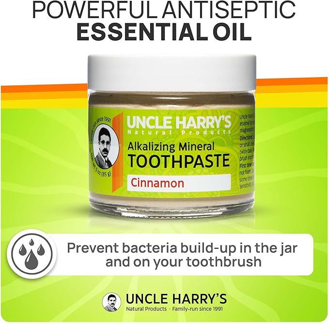 Uncle Harry's Cinnamon Remineralizing Toothpaste | Natural Whitening Toothpaste Freshens Breath & Promotes Enamel | Vegan Fluoride Free Paste (4 pack)